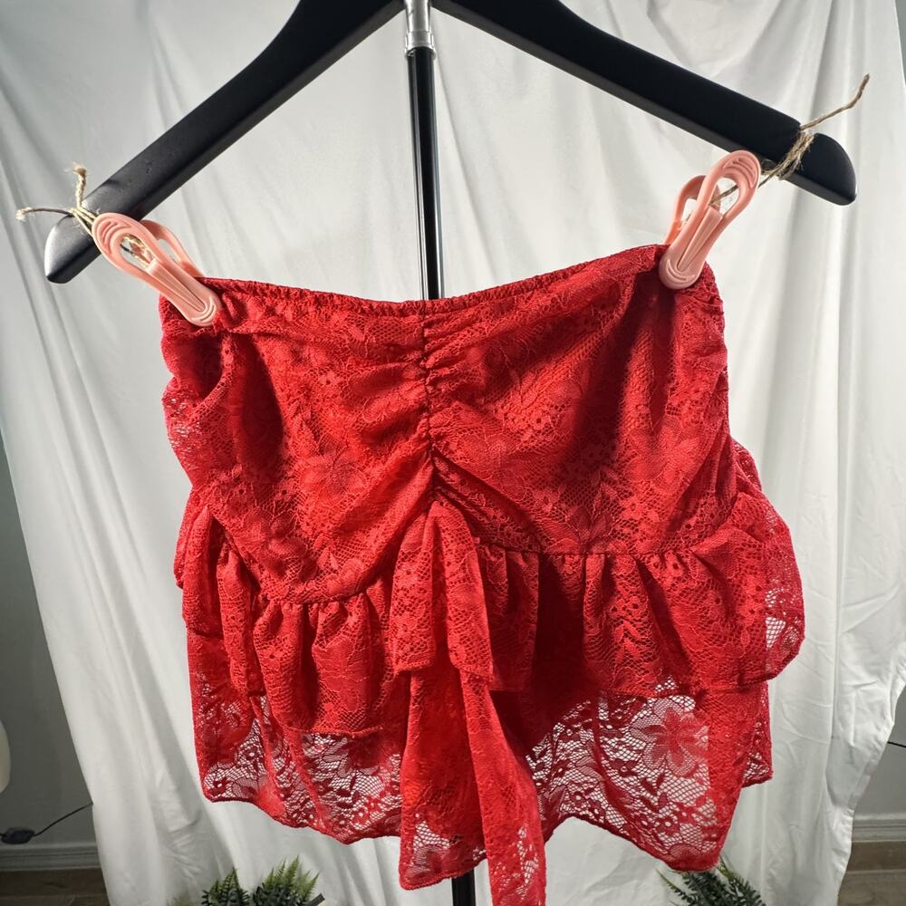 Red Lace Ruffle Trim Cami Camisole Top XS Coquette Going Out Valentines